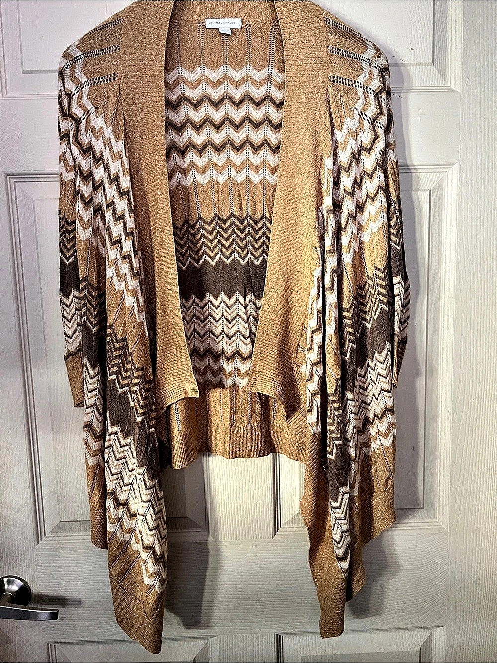 New York & Company Knit Cardigan in Brown & White SHINY GLITTERLY SZ Medium
